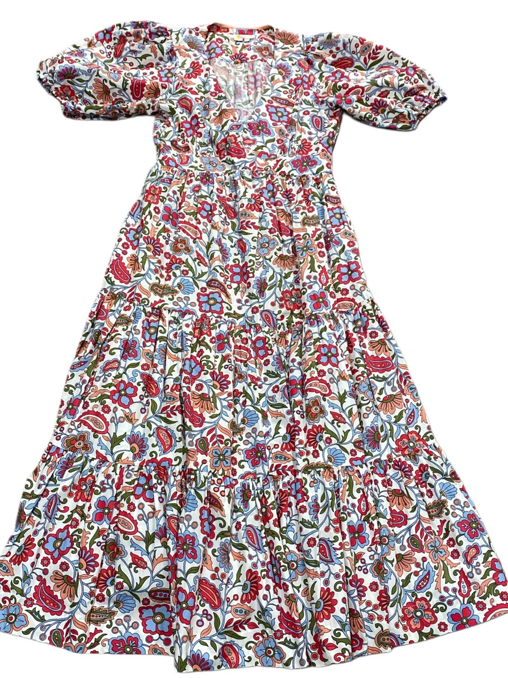 Boden Puff Sleeve Tiered Preppy Midi Dress Oriental Paradise Floral US 4 - Picture 2 of 10
